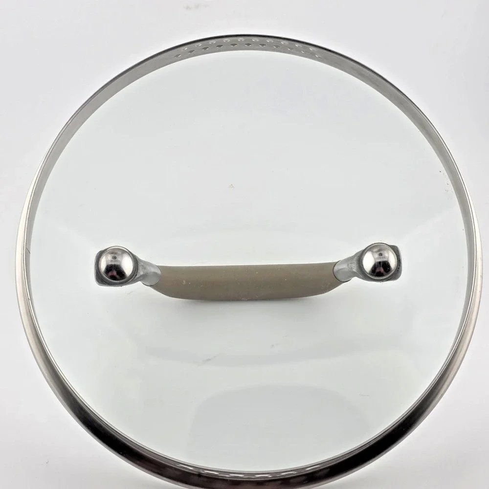 Circulon 7 Inch Glass Pot Lid w/ Stainless Rim & Brown Silicone Grip Handle